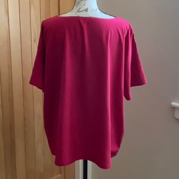 Eileen Fisher Berry Red Tencel Crewneck Top. Oversized Shortsleeved. XL - Picture 3 of 9